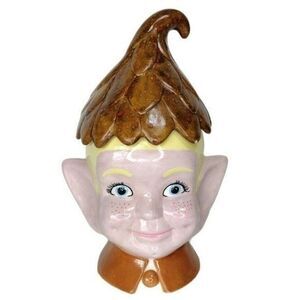 Vintage 70s Kitsch Ceramic Elf Cookie Jar Pixie Canister Storage Container